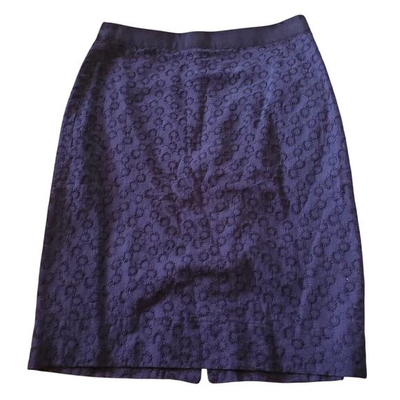 2/$30 J Crew Navy Blue Pencil Skirt Floral Cutout Lined Size 0 (zero) Office - Picture 1 of 7